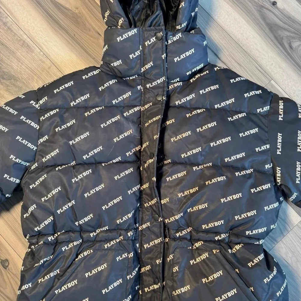 Playboy x Missguided black puffer jacket, size US 4